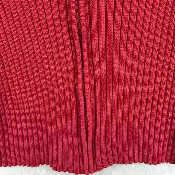 Preview International Women's Cardigan Sweater XL Red Zip-Up Ribbed Cotton Knit - Picture 6 of 11